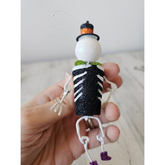 Pier 1 glitter skeleton jointed ornament sparkle retired rare Xmas tree top hat - Picture 2 of 8